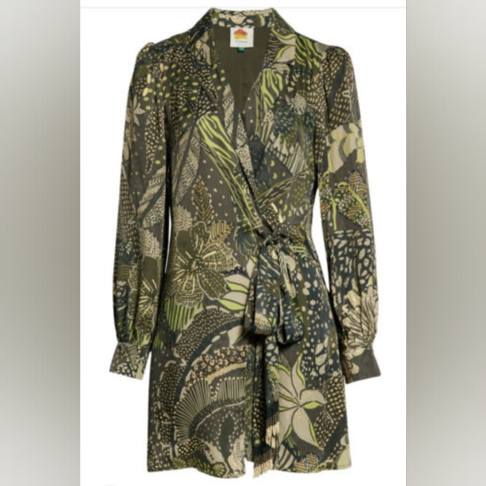 Farm rio green viscose wrap mini dress small